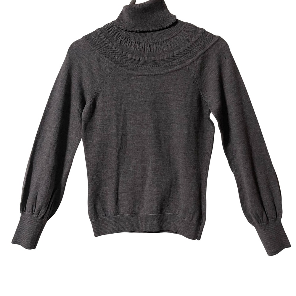 Saks Fifth Avenue Gray 100% Merino Wool Turtleneck Yoke Knit‎ Sweater Small